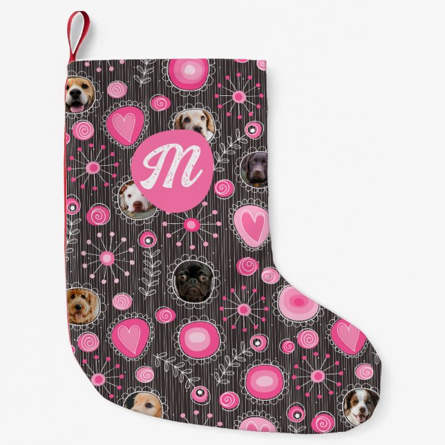 Niedliche rosa Herz Blume Monogramm Dosierungskoll Kleiner Weihnachtsstrumpf (Vorderseite)