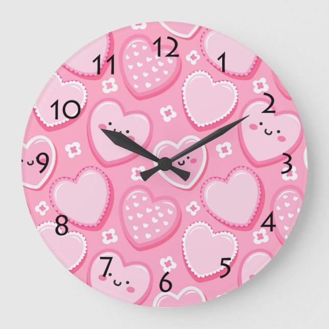 Niedliche Rosa Herz Girl Room Decke Große Wanduhr (Vorderseite)