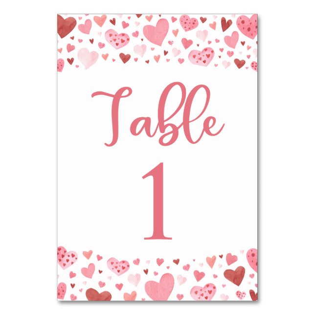 Niedliche Rosa Herz - Valentine Tischnummer Card (Vorderseite)