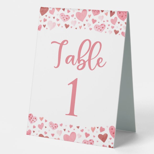 Niedliche Rosa Herz - Valentine Tischnummer Card Tischaufsteller (Vorderseite)