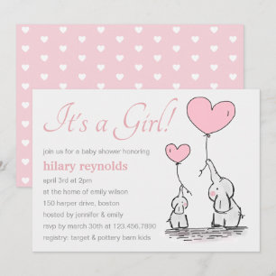 Niedliche Rosa Herzblasen Girl Elephant Babydusche Einladung