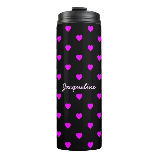 Niedliche rosa Herzen auf BLACK Thermosbecher (Vorderseite)