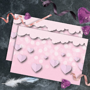 Niedliche rosa Herzen auf Gestängen und Wolken Val Seidenpapier