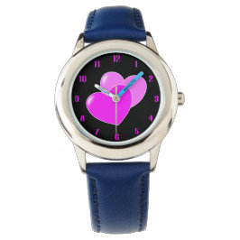 Niedliche rosa Herzen auf Schwarz Schöne Kinder Armbanduhr