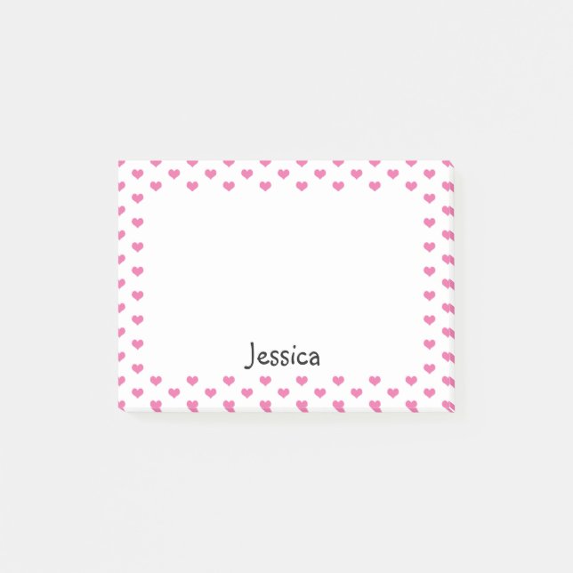 Niedliche rosa Herzen auf weißen Girly Post-it Klebezettel (Vorderseite)