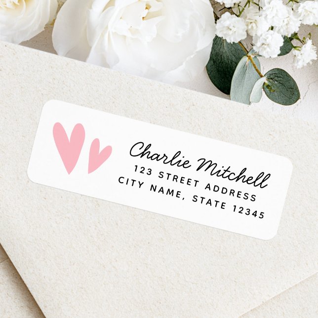 Niedliche Rosa Herzen handgeschriebene Rücksendead (Cute pink hearts handwritten script return address label)