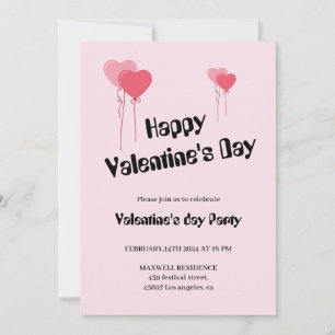Niedliche Rosa Herzen Happy Valentines Tag Einladung