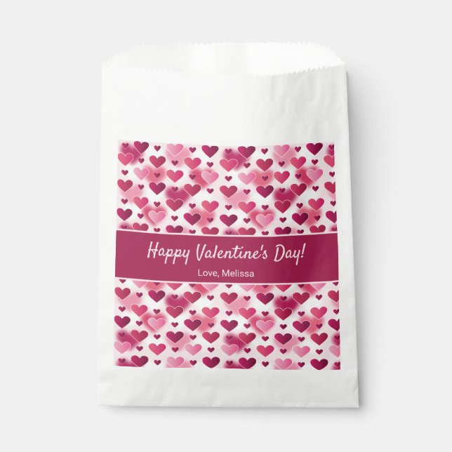 Niedliche rosa Herzen mit Valentinstag im benutzer Geschenktütchen (Vorderseite)