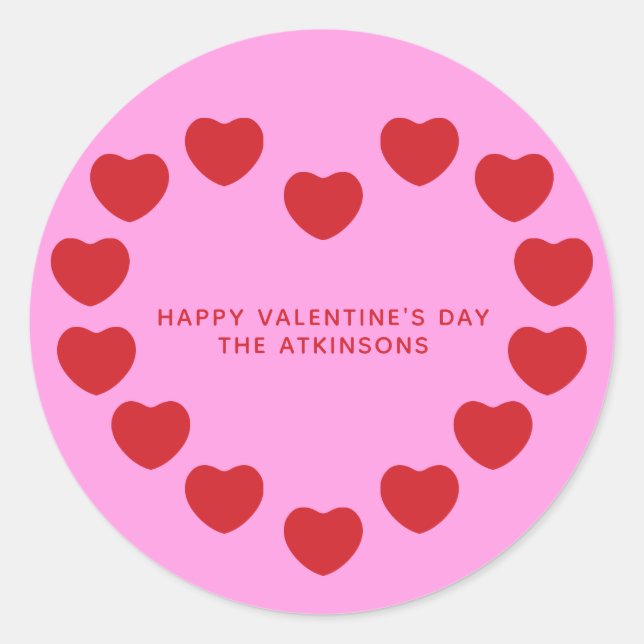 Niedliche rosa Herzen Moderne Gebräuche Valentinst Runder Aufkleber (Vorderseite)