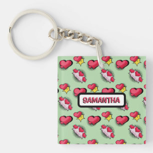 Niedliche rosa Herzen personalisierter Name Schlüsselanhänger