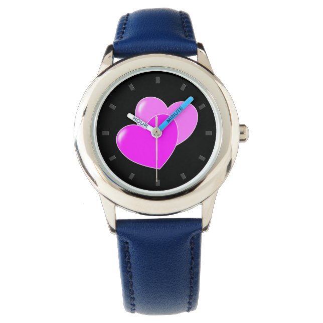 Niedliche rosa Herzen Schöne Kinderuhr Armbanduhr (Vorderseite)