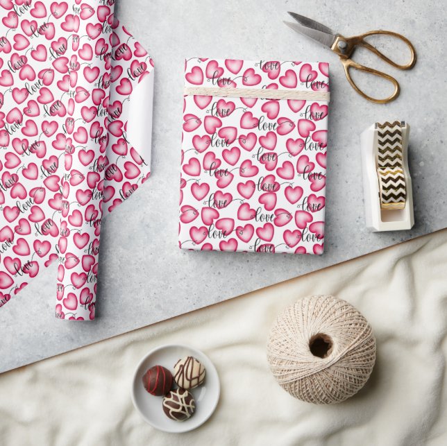 Niedliche Rosa Herzen Stilvolle Liebe Valentinisch Geschenkpapier (Kunsthandwerk)