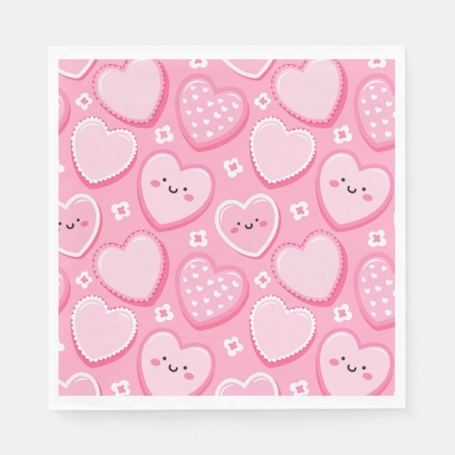 Niedliche Rosa Herzen und Blume Girl Birthday Part Serviette (Vorderseite)