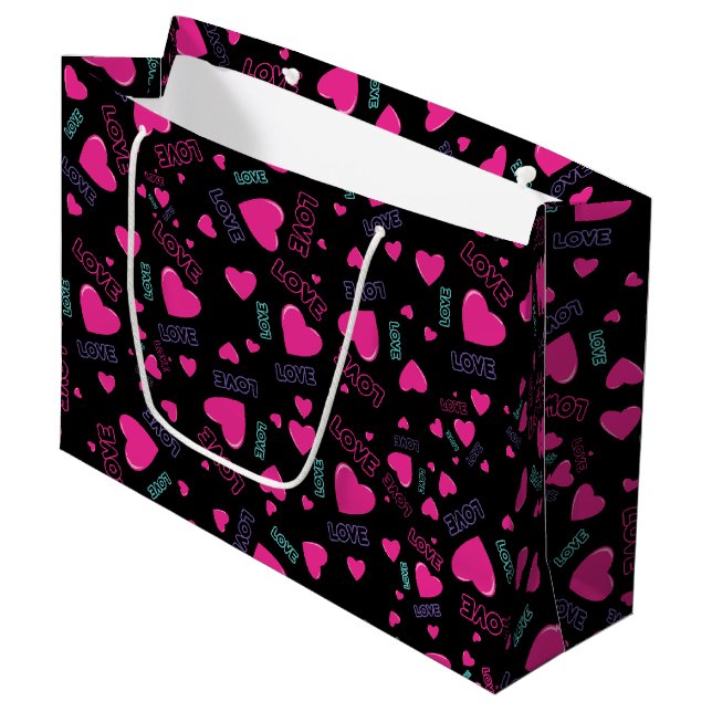 Niedliche rosa Herzen und Liebe - romantisches Mus Große Geschenktüte (Vorderseite Schrägansicht)