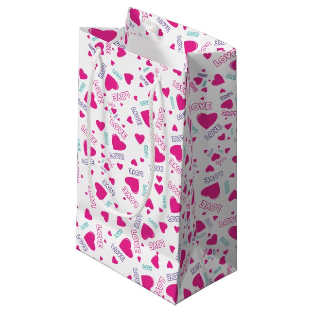 Niedliche rosa Herzen und Liebe - romantisches Mus Kleine Geschenktüte (Vorderseite Schrägansicht)