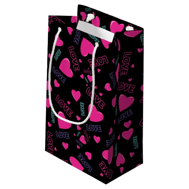 Niedliche rosa Herzen und Liebe - romantisches Mus Kleine Geschenktüte (Rückseite Schrägansicht)