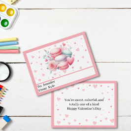 Niedliche rosa Herzen und Macaron Mini Valentinsta Mitteilungskarte