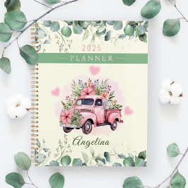 Niedliche rosa Herzen Vintage Blume LKW personalis Planer