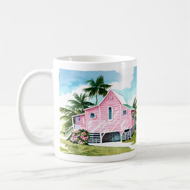 Niedliche rosa Hütte auf der Fort Myers Beach Tass Kaffeetasse (Links)