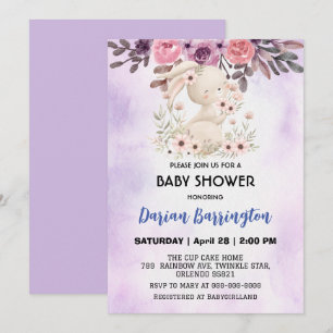 Niedliche Rosa-Kaninchen Blume Babydusche Einladung