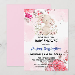 Niedliche Rosa-Kaninchen Blume Babydusche Einladung