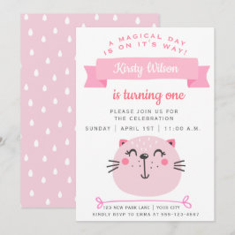 Niedliche rosa Katze | KINDERGEBURTSTAG Einladung