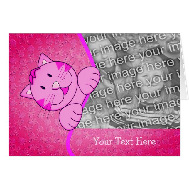 Niedliche rosa Katze Personalisierte Fotokarte (Vorderseite (Horizontal))