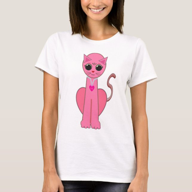 Niedliche Rosa Katze T-Shirt (Vorderseite)