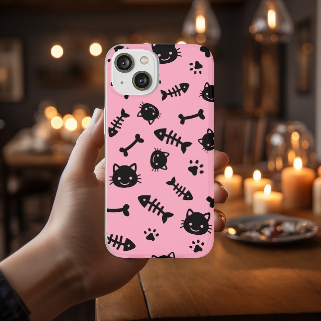 Niedliche rosa Katzenknochen Fisch Paw Muster Case-Mate iPhone Hülle (Von Creator hochgeladen)