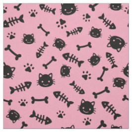 Niedliche rosa Katzenknochen Fisch Paw Muster Stoff