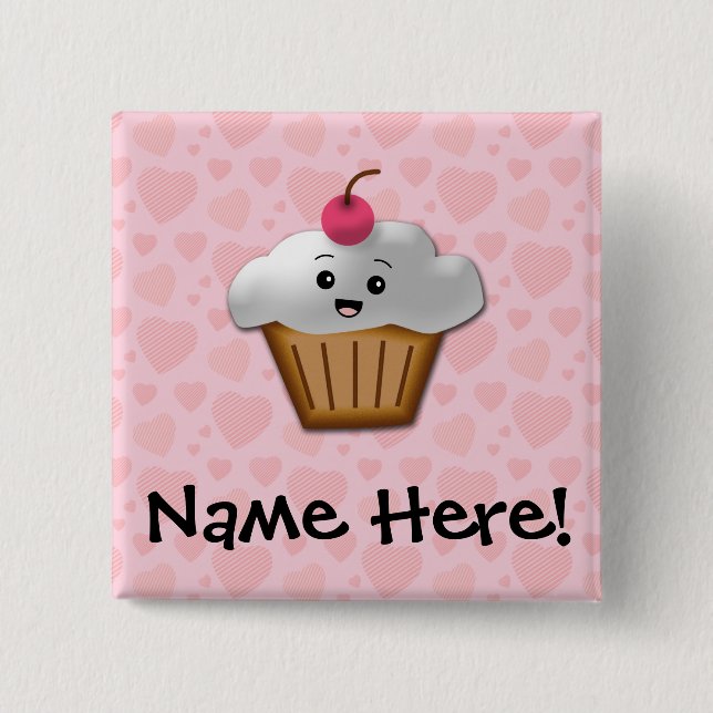Niedliche rosa Kawaii glückliche Button (Vorderseite)