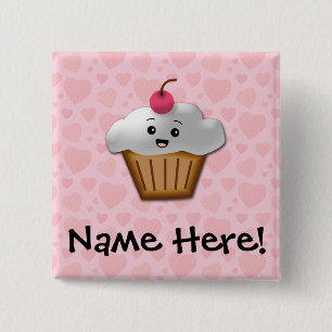 Niedliche rosa Kawaii glückliche Button