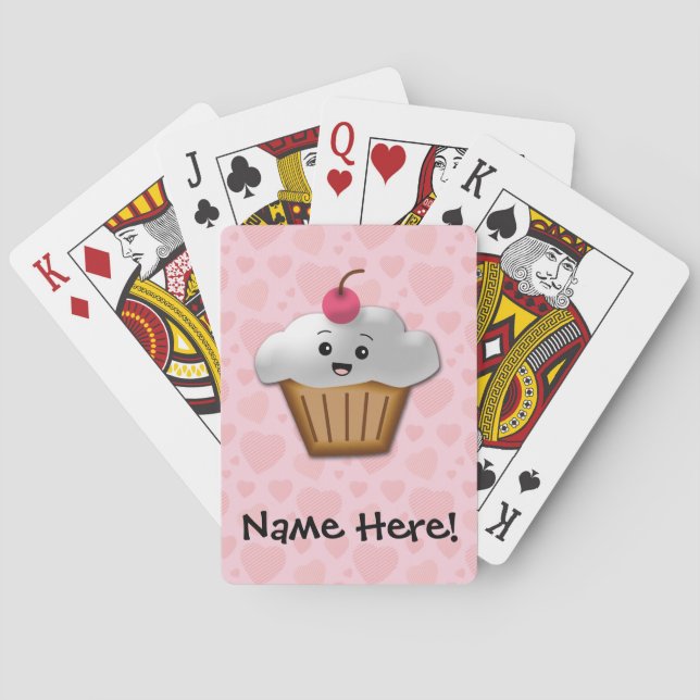 Niedliche rosa Kawaii glückliche Spielkarten (Rückseite)