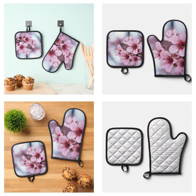 Niedliche Rosa Kirschblüte blüht Ofenhandschuh & Topflappen-Set (Cute Pink Cherry Blossom Flowering Oven Mitt & Pot Holder Set
)