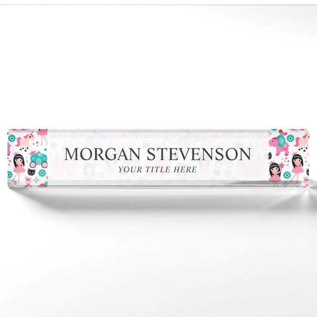 Niedliche rosa kleine Prinzessin Unicorn Magical Namensplakette (Vorderseite)