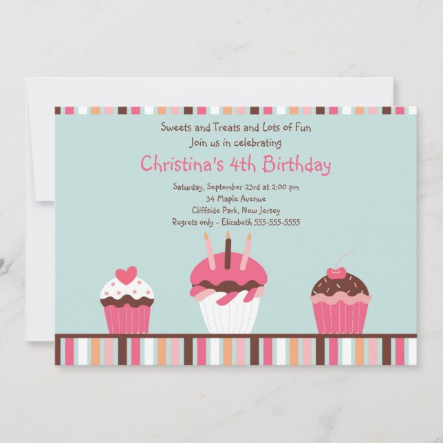 Niedliche rosa Kuchen-Geburtstags-Party Einladung (Vorderseite)