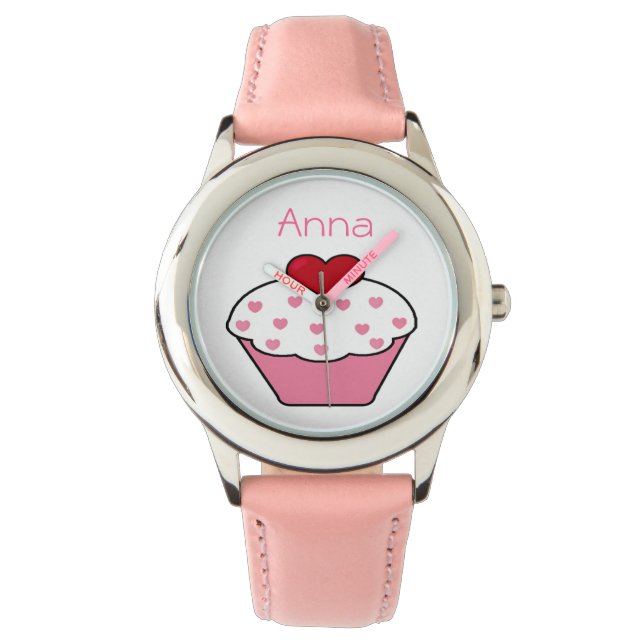niedliche rosa Kuppelkuchen personalisierte Gestal Armbanduhr (Vorderseite)