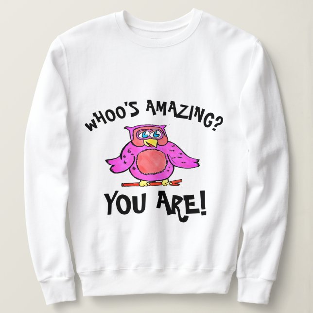 Niedliche rosa lächelnde Cartoon-Eule Sweatshirt (Design vorne)