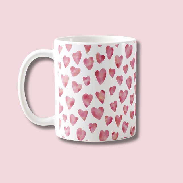Niedliche rosa Liebe Herzmuster Kaffeetasse (Pink watercolor love heart coffee mug)