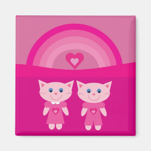 Niedliche rosa Liebekatzen u. Regenbogenmagnet Magnet