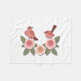 Niedliche Rosa Liebesvögel und blühende Rose Fleecedecke