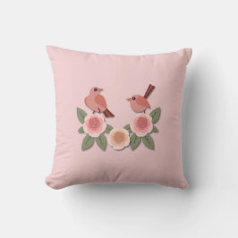 Niedliche Rosa Liebesvögel und blühende Rose Kissen