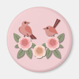 Niedliche Rosa Liebesvögel und blühende Rose Magnet