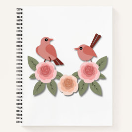 Niedliche Rosa Liebesvögel und blühende Rose Notizbuch