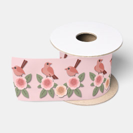 Niedliche Rosa Liebesvögel und blühende Rose Satinband