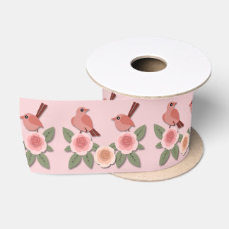 Niedliche Rosa Liebesvögel und blühende Rose Satinband