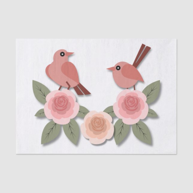 Niedliche Rosa Liebesvögel und blühende Rose Seidenpapier (Vorderseite)