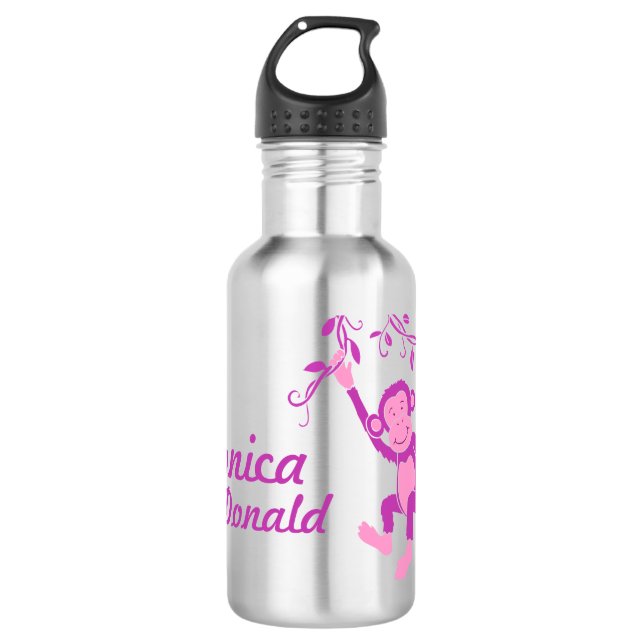 Niedliche rosa lila Affemädchen-Getränkflasche Edelstahlflasche (Vorderseite)