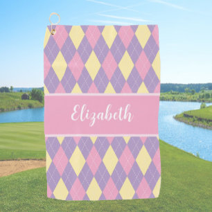 Niedliche, rosa, lila Raute individuelle Name Golfhandtuch