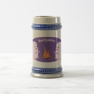 Niedliche rosa Marshmallows im Cartoon des Lagerfe Bierglas